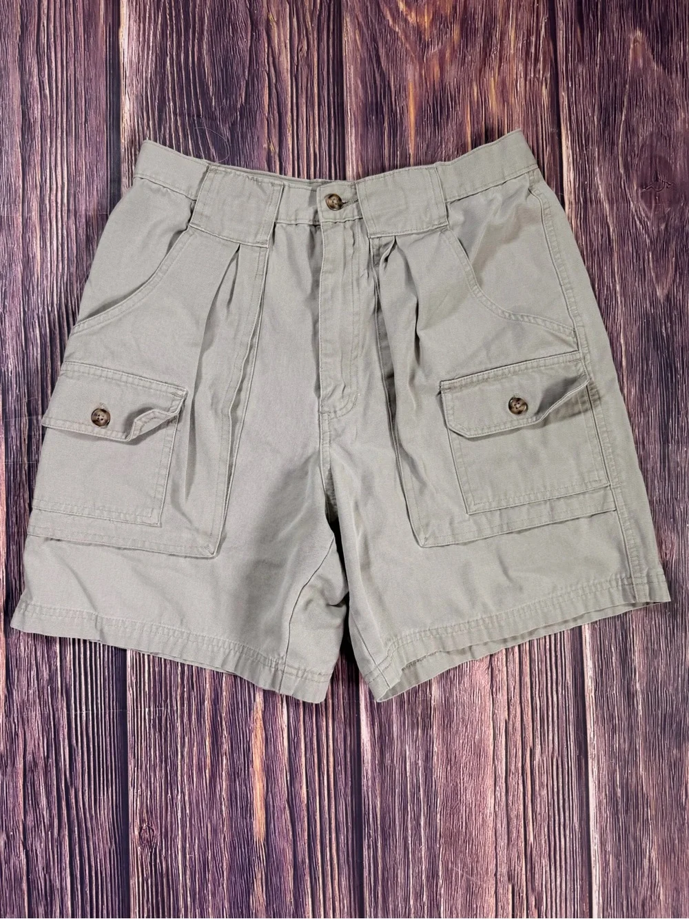 Vintage High Sierra Mens Khaki Cotton Cargo Shorts Casual Outdoor Hiking Size 30